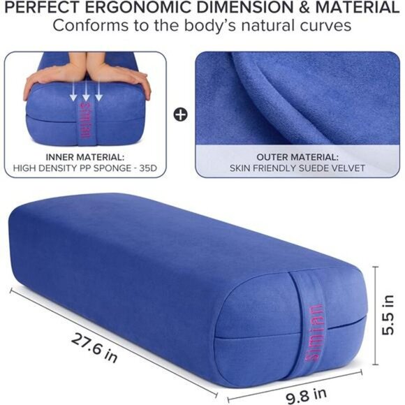 Simian Rectangular Yoga Bolster Cushion Velvet Cover for Meditation Support - Picture 3 of 8